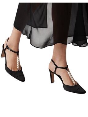{J. Crew} Jules Pearl-Strap Satin Heels